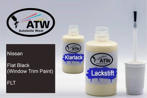 Nissan, Flat Black (Window Trim Paint), FLT: 20ml Lackstift + 20ml Klarlack - Set, von ATW Autoteile West.